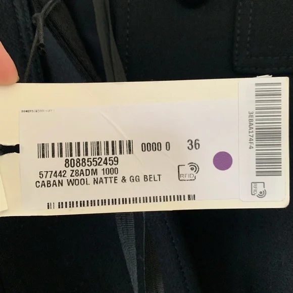 GUCCI black wool jacket large logo belt button down cuff long coat Luxury NWT - Picture 9 of 14